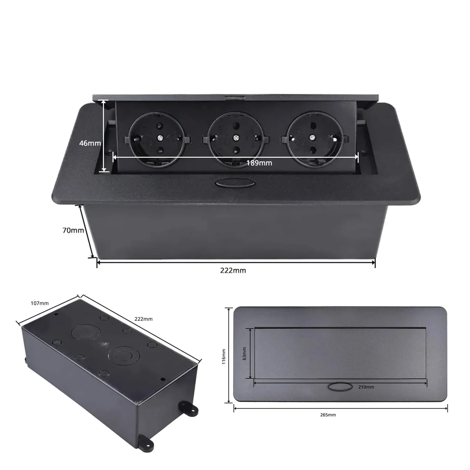 Timebox priza incorporabila mobilier 2 prize USB neagra