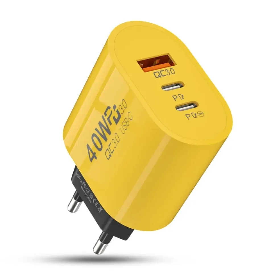 Timebox incarcator retea 40W 3 porturi Type-C USB Galben