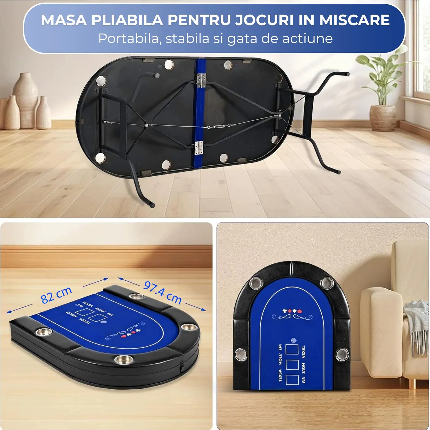 Timebox Masa Poker Pliabila 8 Jucatori Albastru