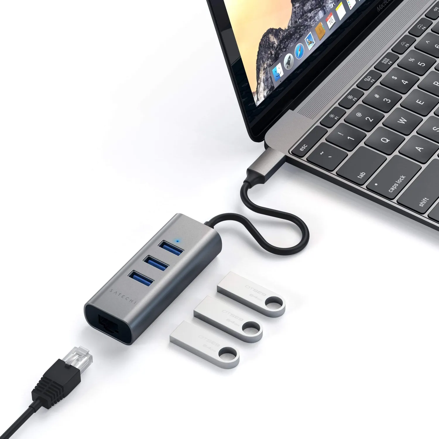 Satechi Type-C hub USB 2-in-1 Ethernet argintiu