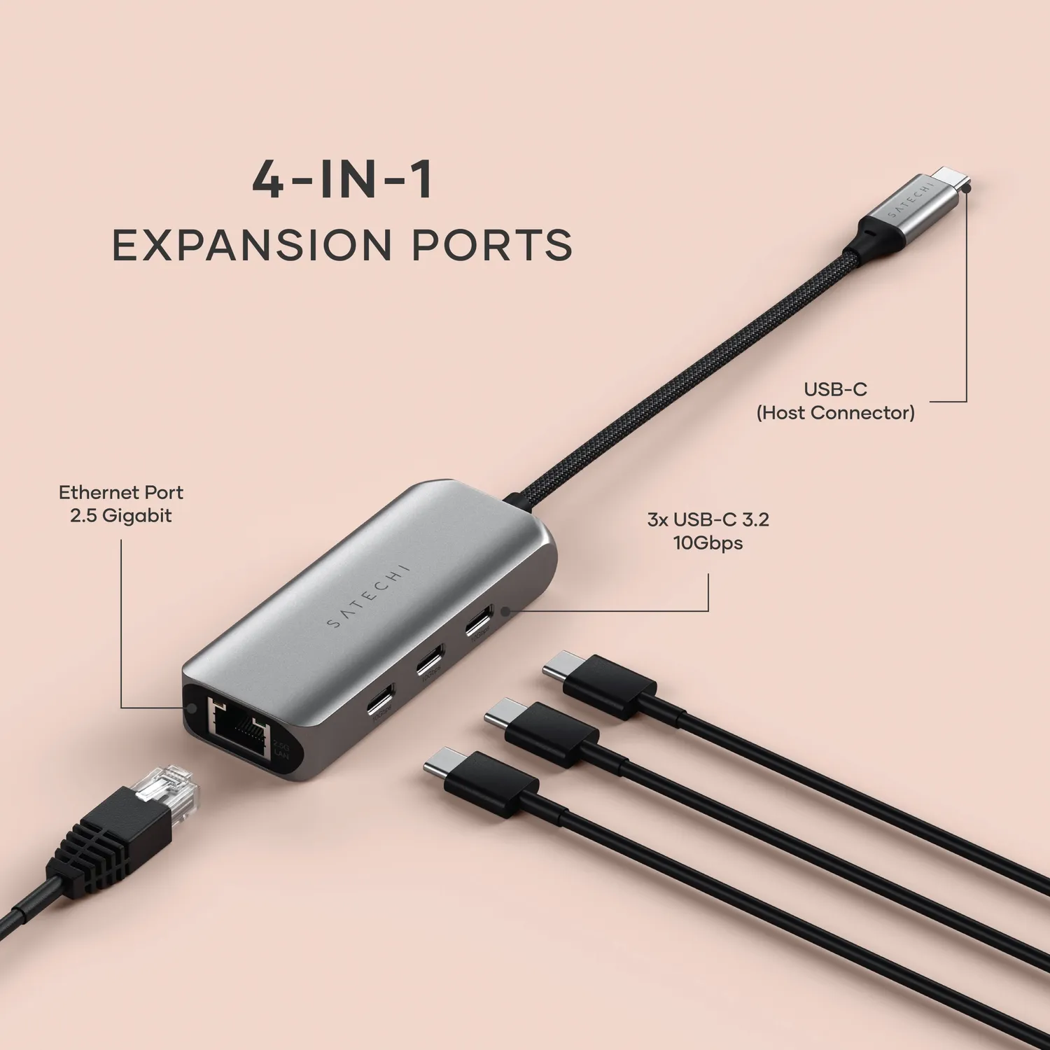 Satechi hub USB-C 4în1 ethernet 2.5Gb viteză mare