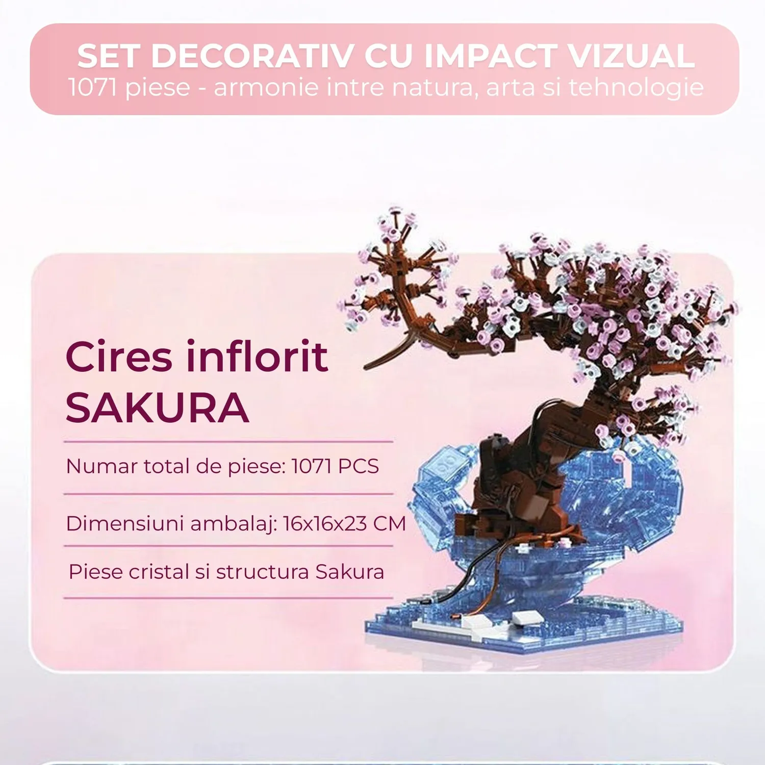 Set construcție 3D Timebox Cherry Blossom LED 1071 piese