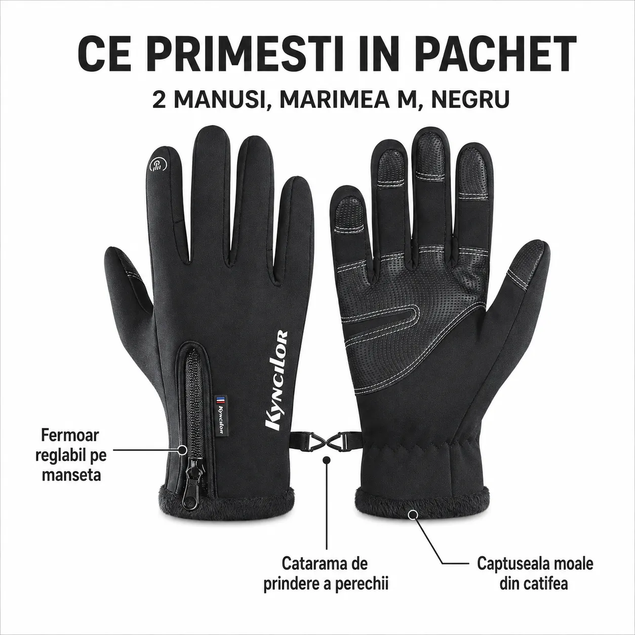 Timebox mănuși sport iarnă M negre tactile