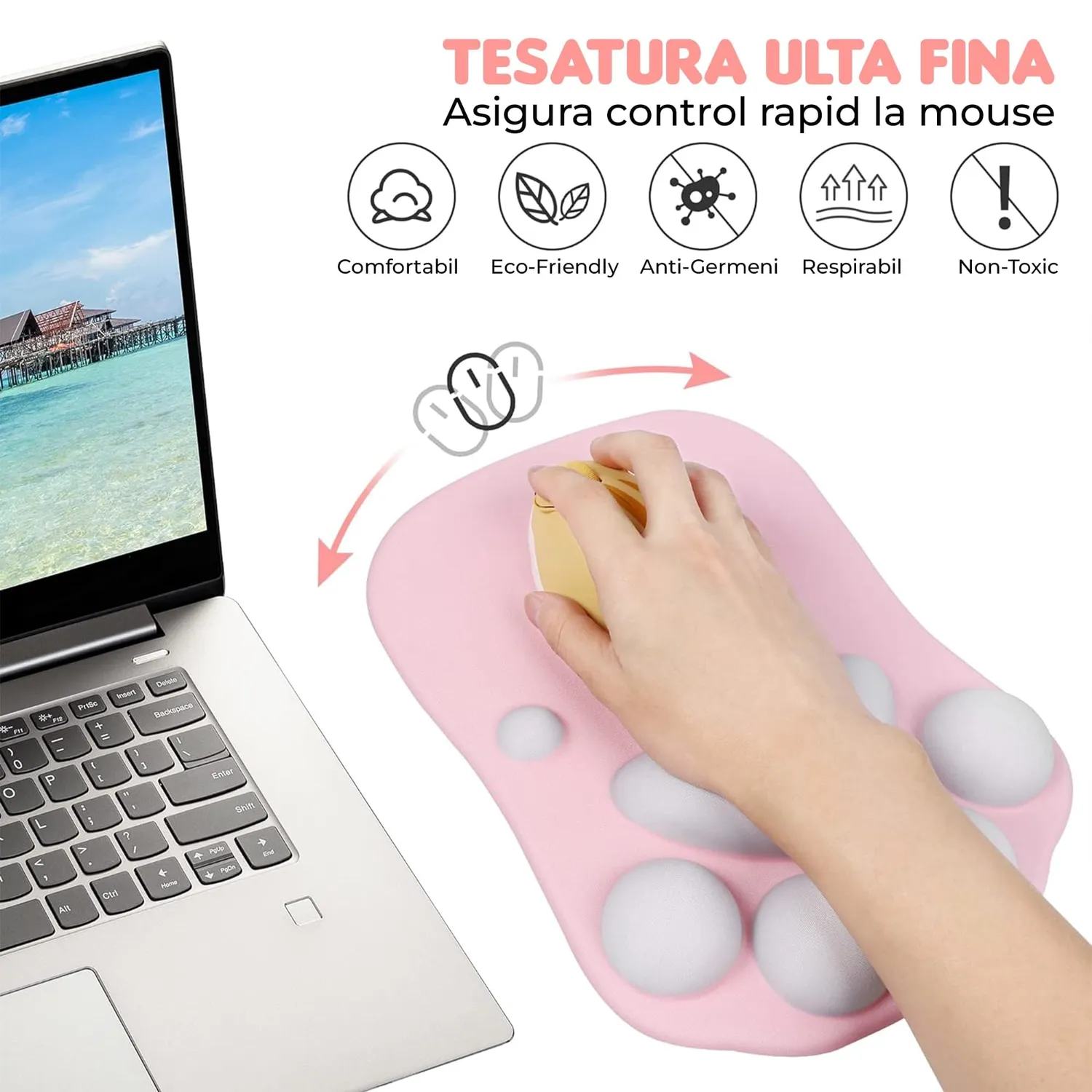 Timebox mousepad ergonomic roz suport incheietura