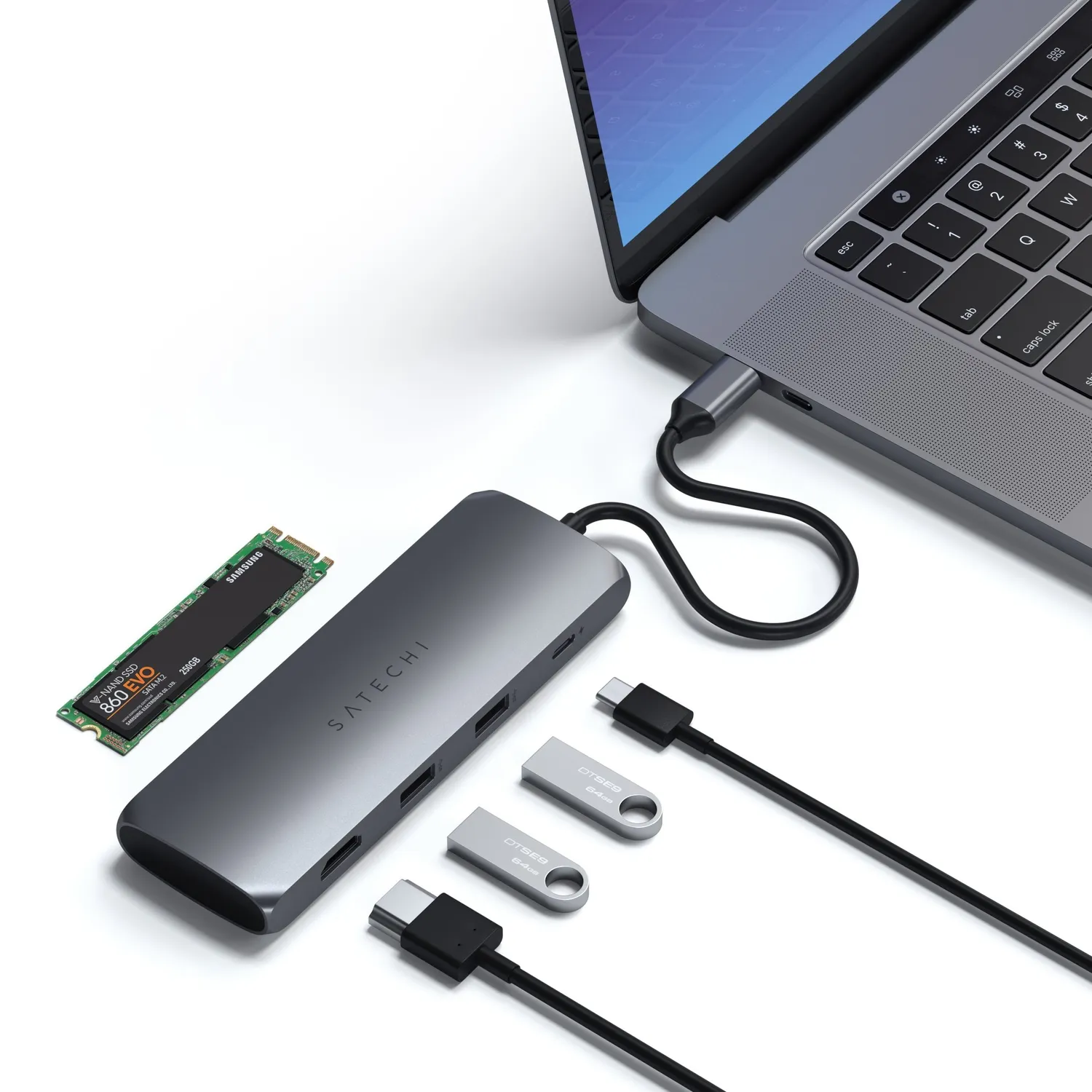 Satechi USB-C Hybrid adaptor multiport SSD Space Gray