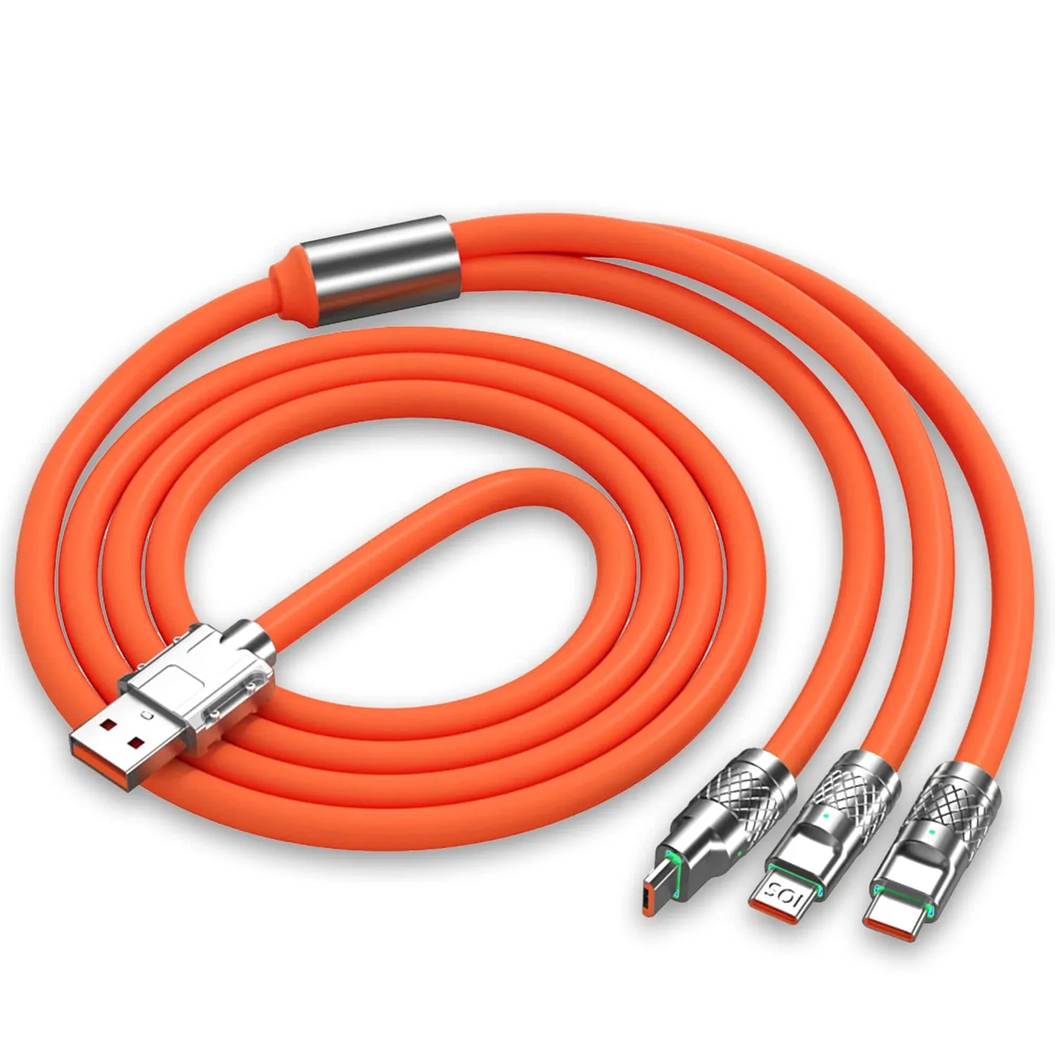 Timebox Cablu 3 in 1 120W 1,2m USB-C Lightning portocaliu