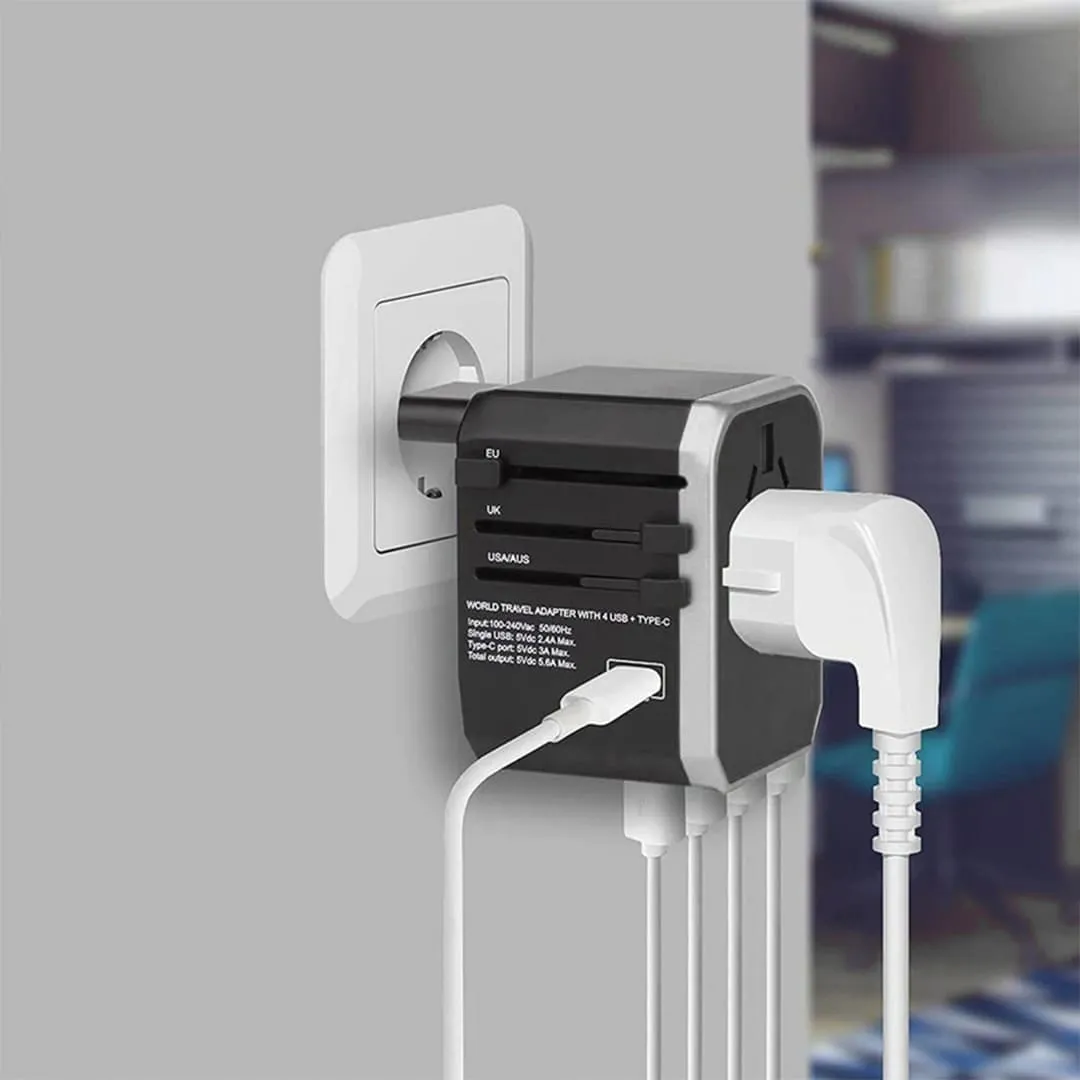 Timebox adaptor călătorie universal silver 4xUSB Type-C
