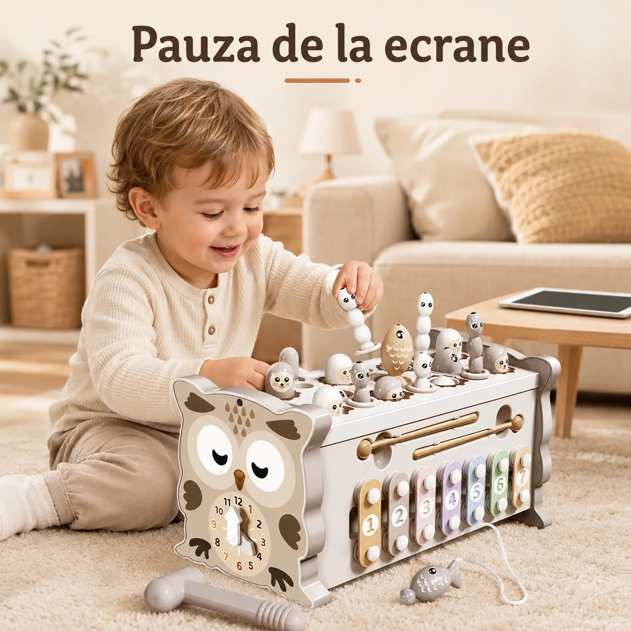 Timebox Cub Educativ 6 Fete Bufnita Crem 30+ activitati