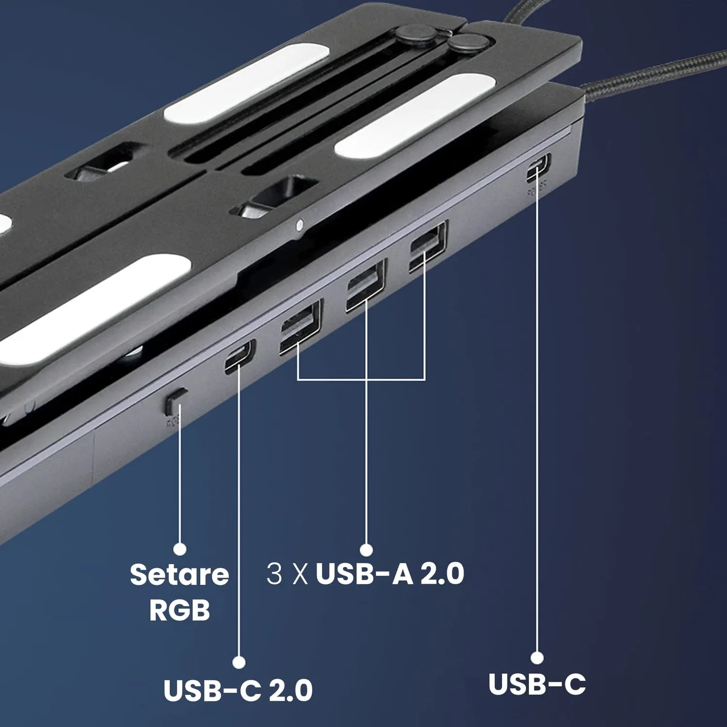 Timebox suport laptop 12-18" hub USB negru RGB
