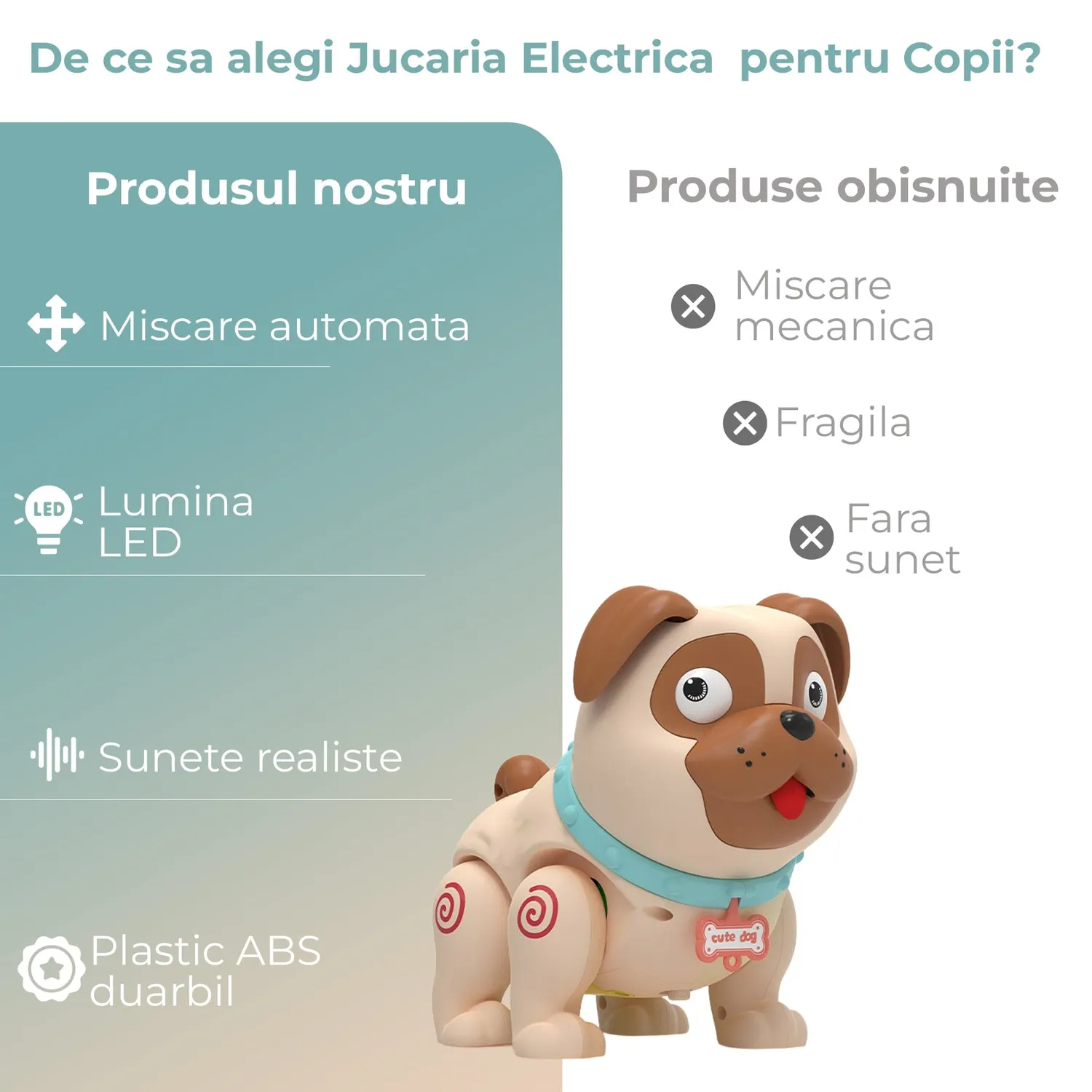 Jucărie cățeluș robot Timebox LED abur tactil multicolor
