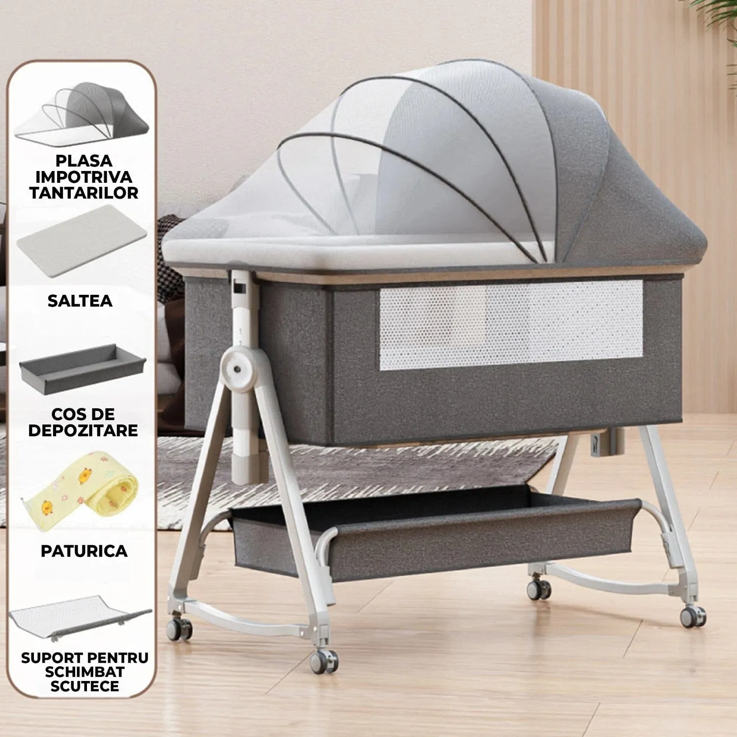 Timebox set Nou-Nascut patut pliabil portabil maro 3 piese