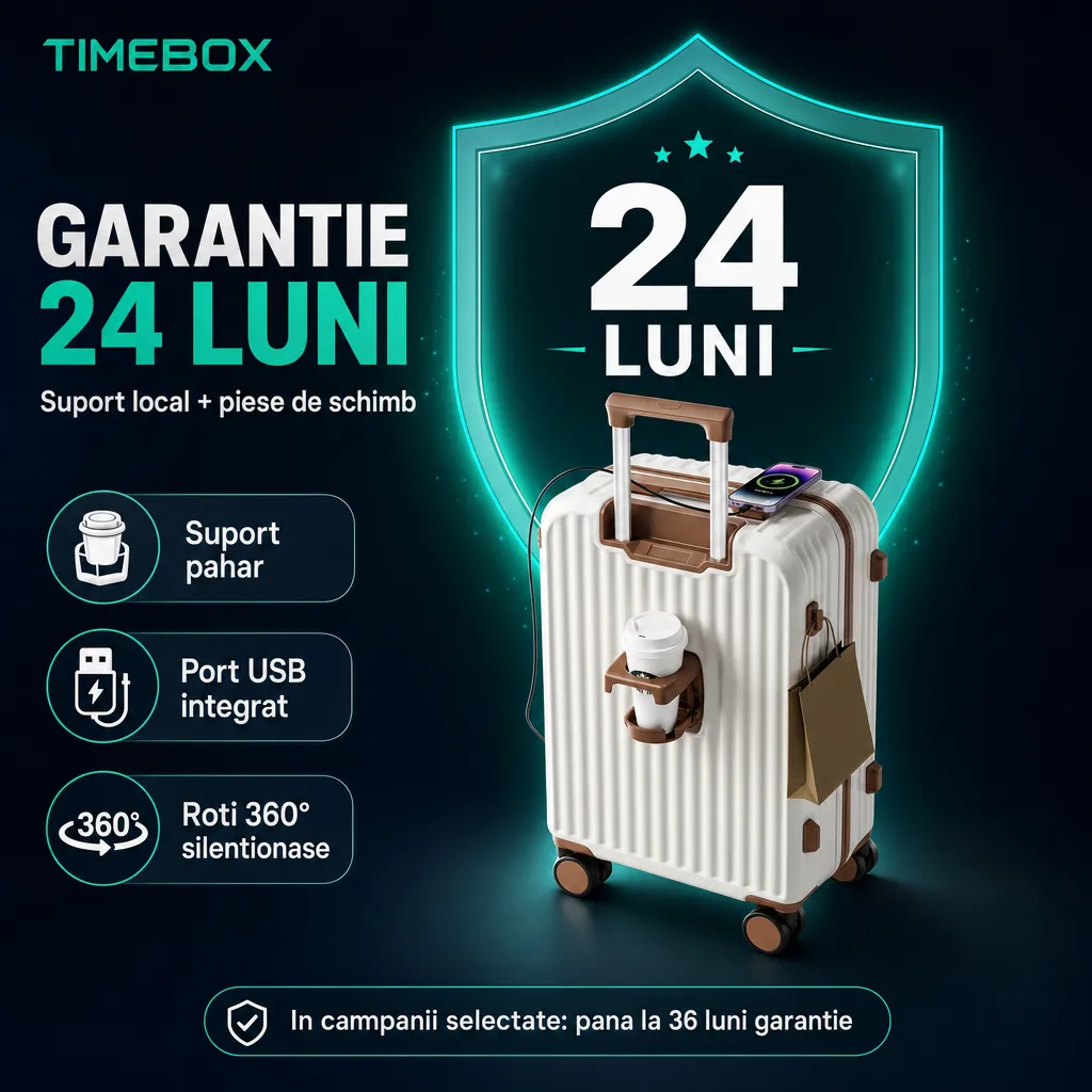 Timebox 20" Troler Cabina ABS 34x22x55cm Alb cu Port USB