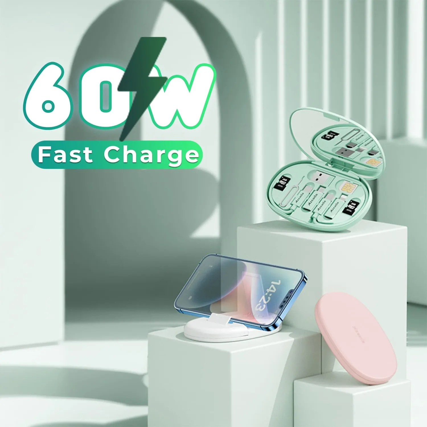 Timebox Cablu date 5 in 1 60W verde cu suport