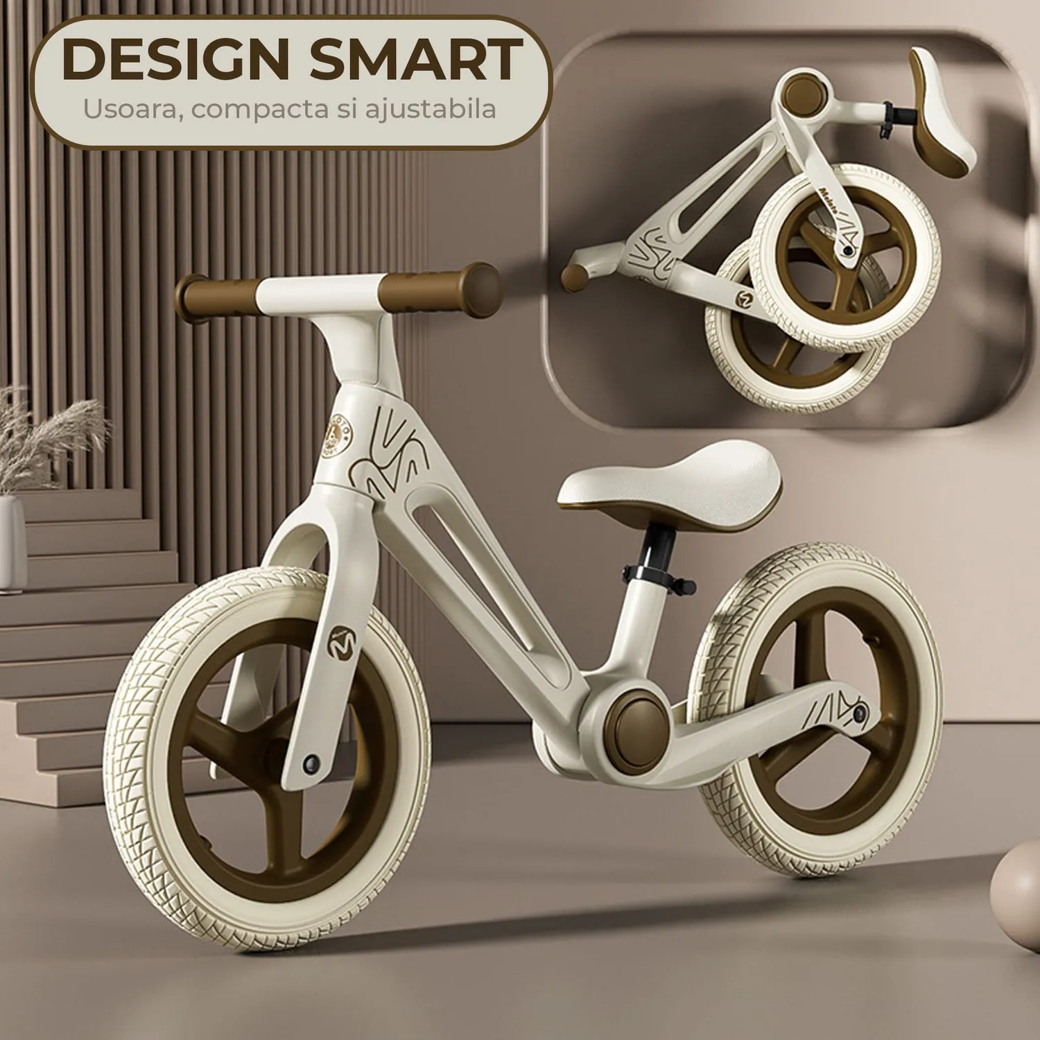 Timebox bicicleta echilibru copii 2-6 ani crem pliabila