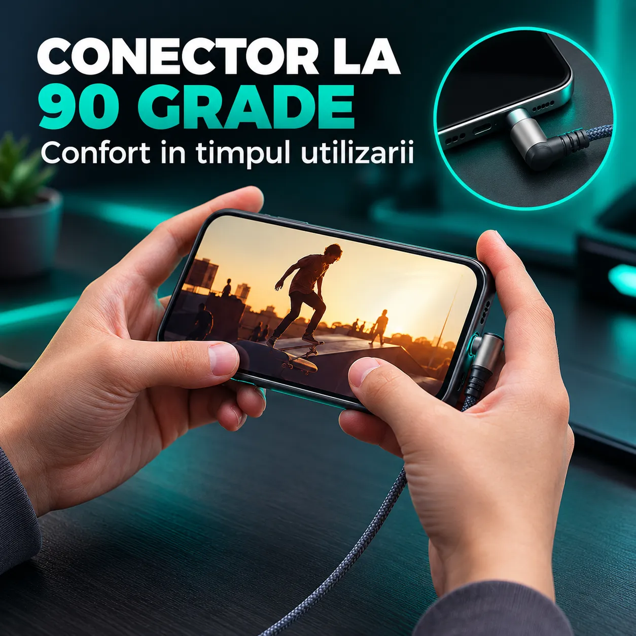 Timebox Cablu USB-C la Type-C 60W 3m Negru 90° Nylon