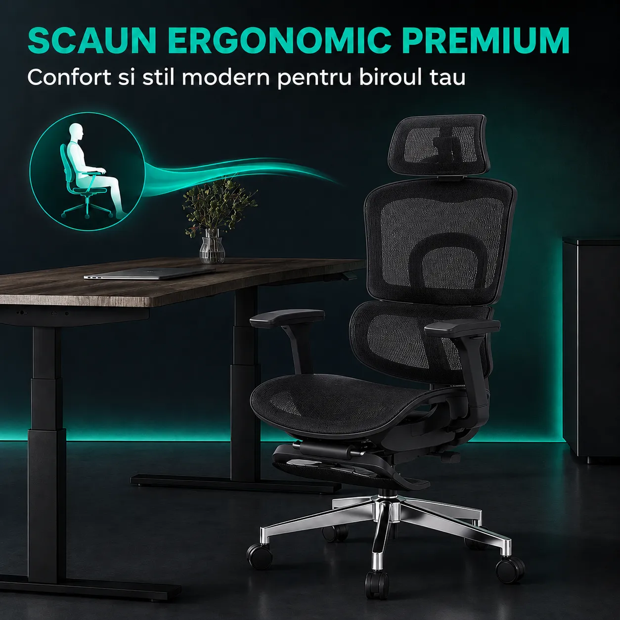 Scaun ergonomic Timebox 150kg mesh 150 grade negru