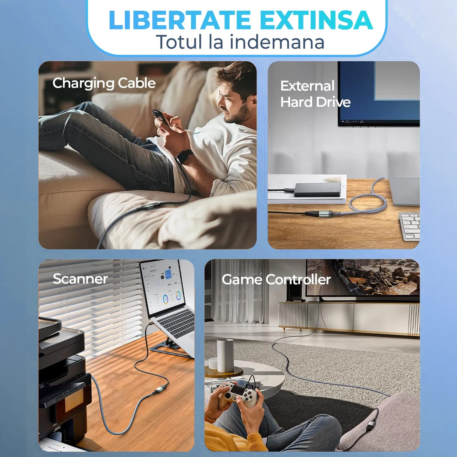 Timebox Extender cablu USB 3.0 Gri 2m placat aur