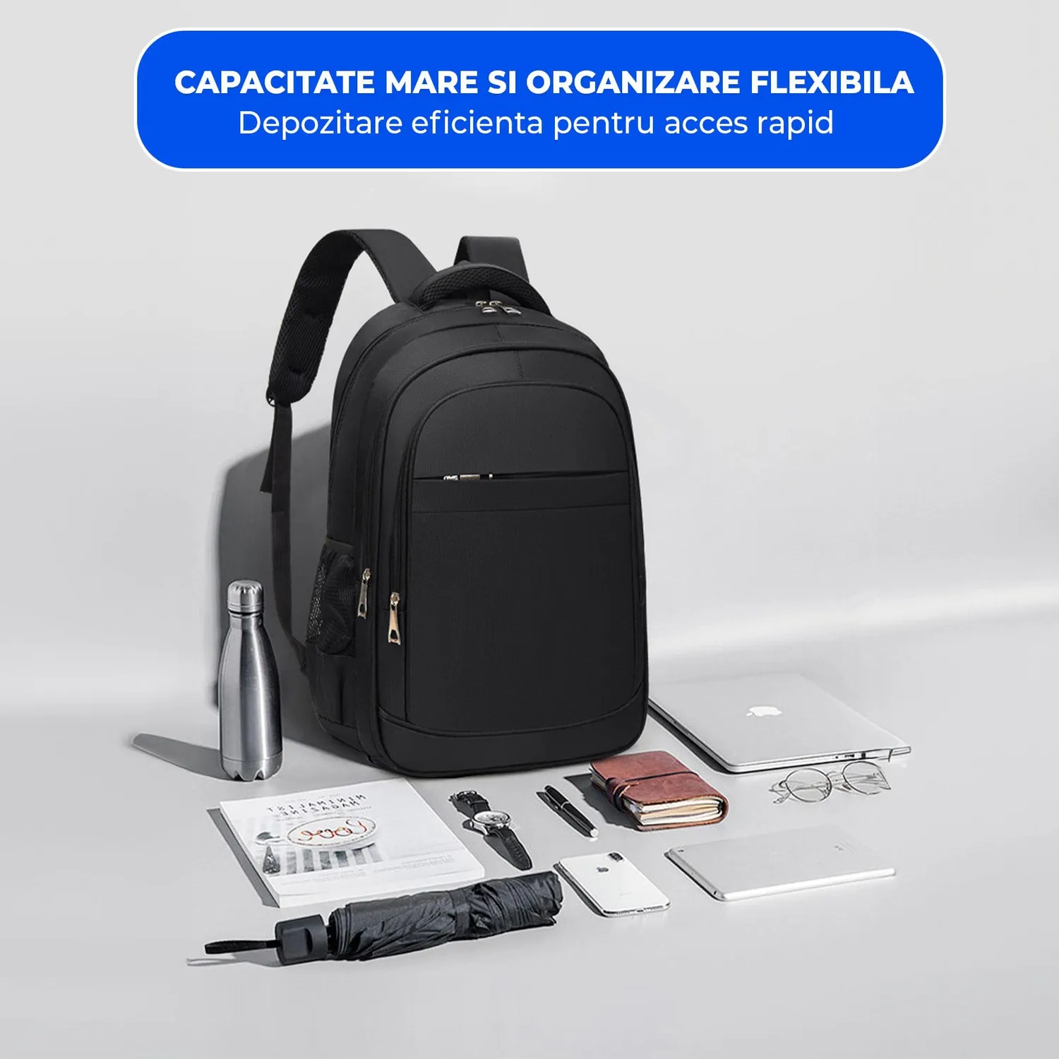 Timebox ghiozdan laptop 16 inch gri waterproof USB