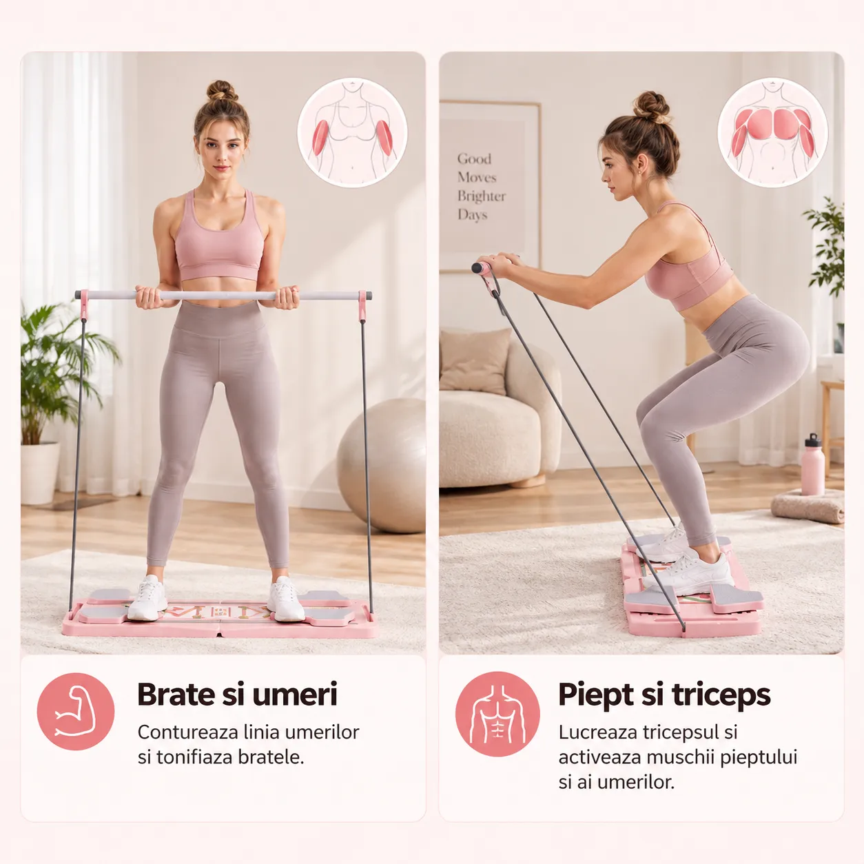 Timebox Placa fitness multifunctionala 6-in-1 roz pliabila