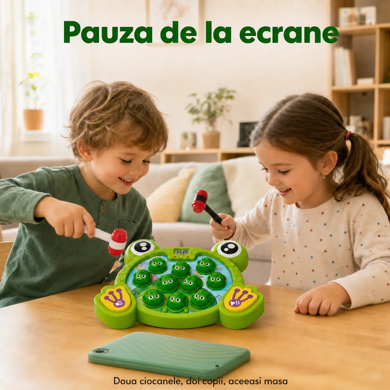 Timebox joc Loveste Broscuta interactiv verde 2 ciocanele