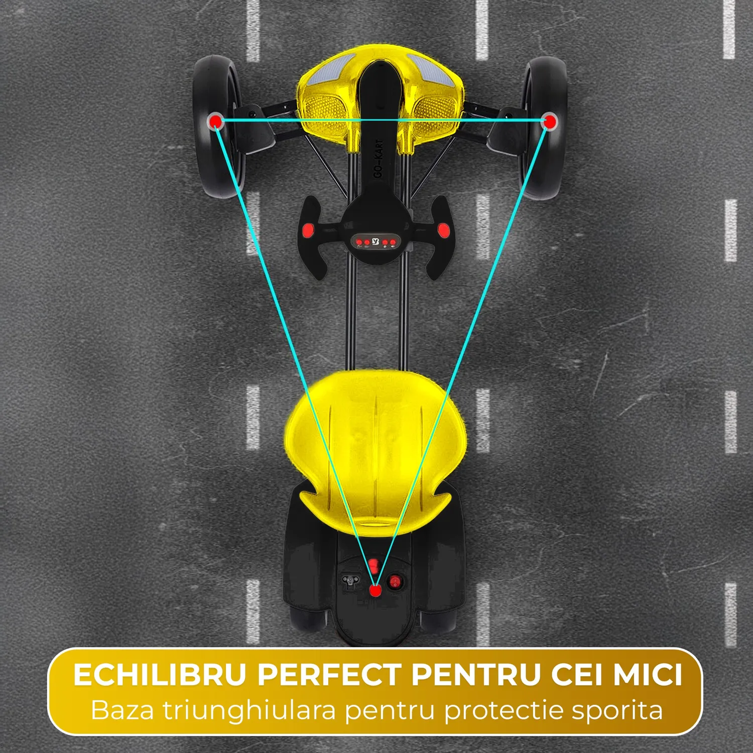 Timebox kart electric copii galben pliabil 4 roți