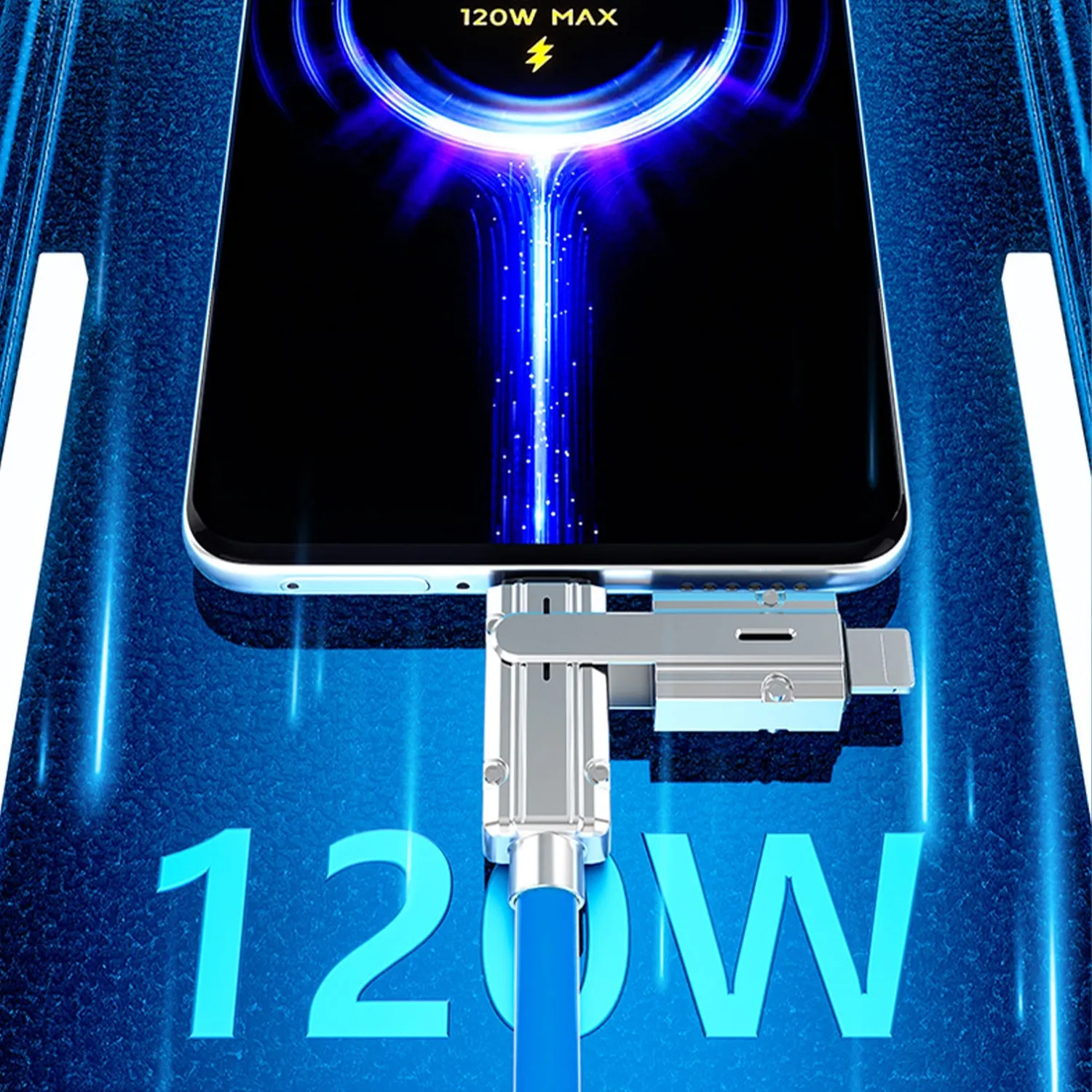 Timebox 4 in 1 cablu USB-C Lightning 120W albastru 2m