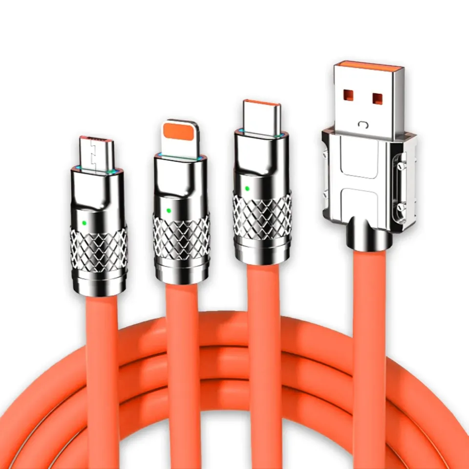 Timebox Cablu 3 in 1 120W 1,2m USB-C Lightning portocaliu