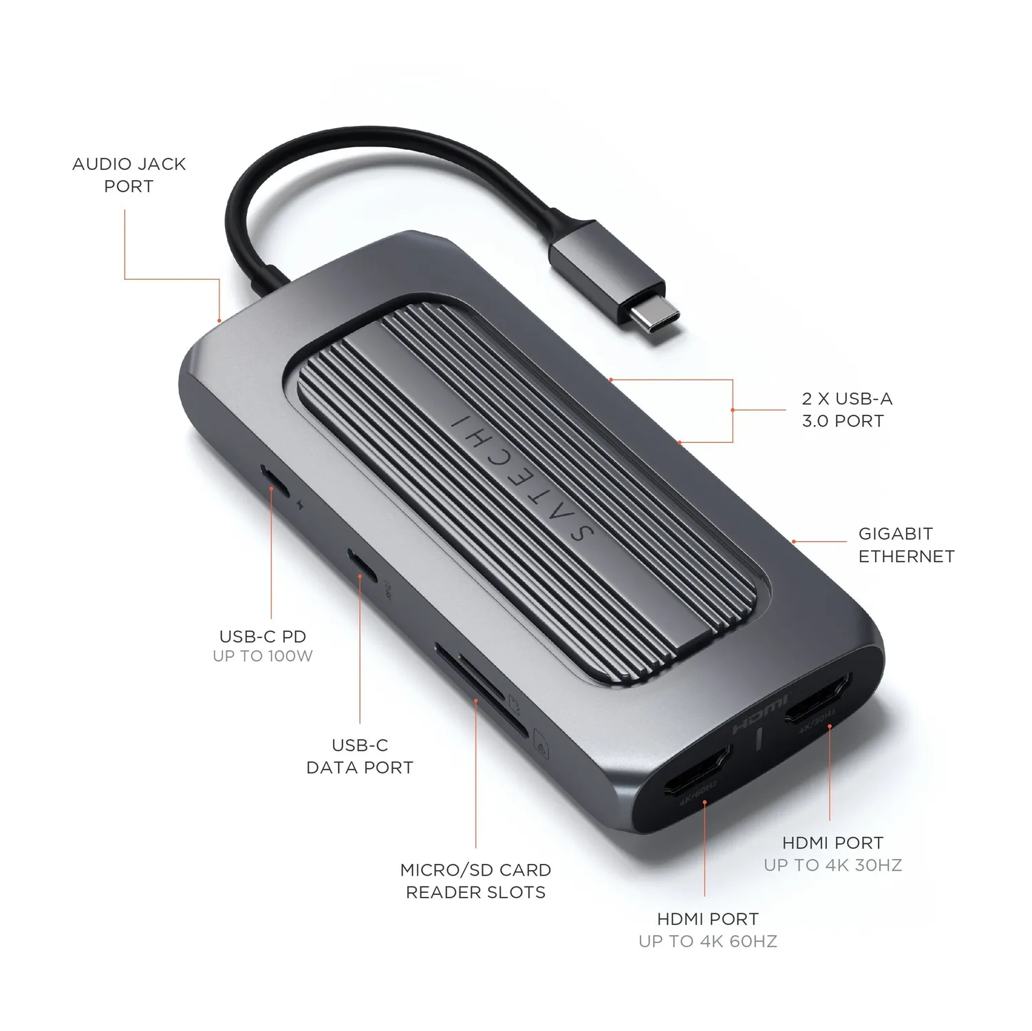 Satechi Multiport MX USB-C hub dual HDMI 4K gri