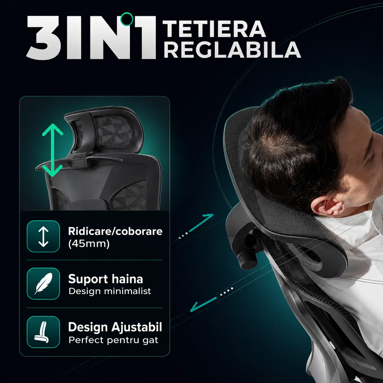 Timebox scaun birou ergonomic negru mesh 150 kg 150°