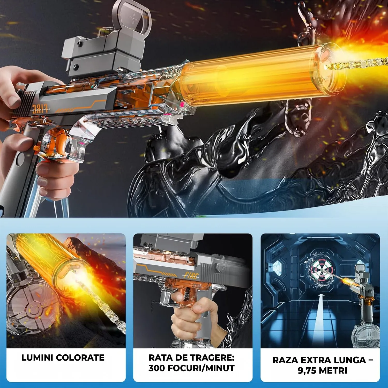 Timebox pistol cu apa electric gri amortizor 425 ml