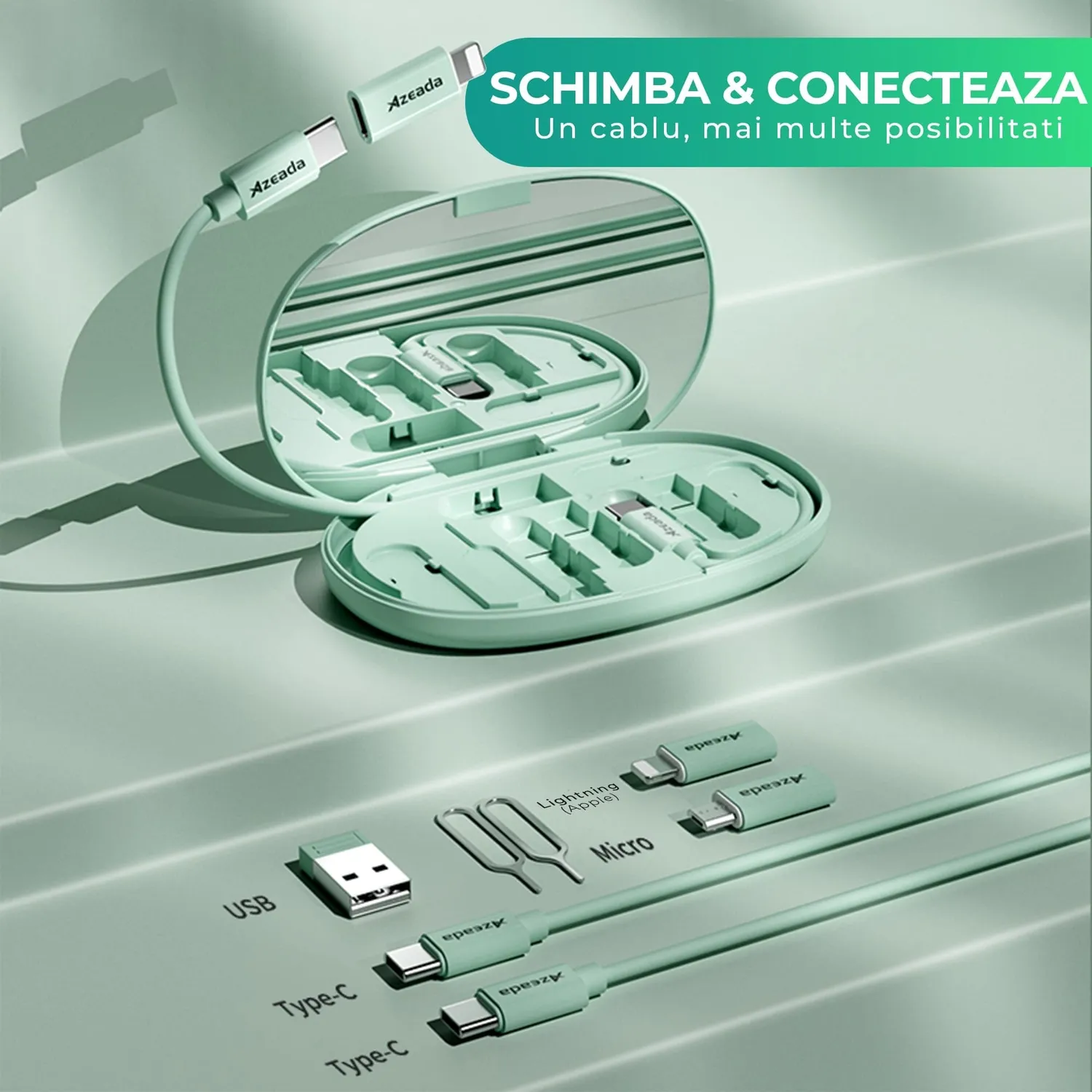 Timebox Cablu date 5 in 1 60W verde cu suport