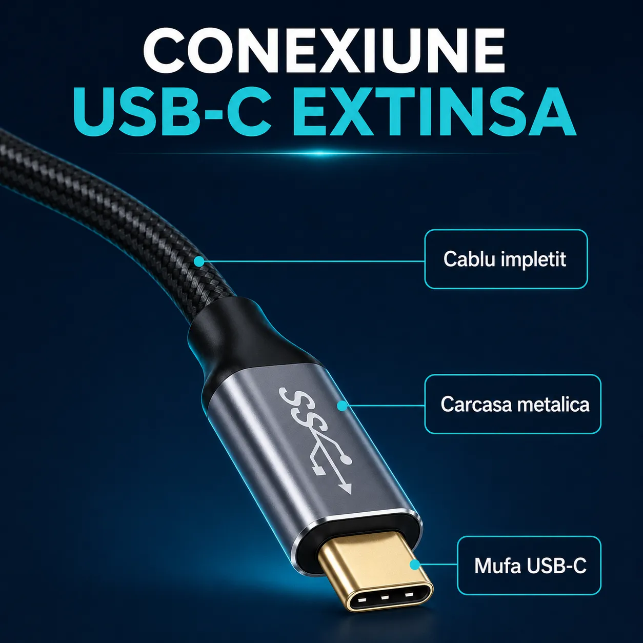 Timebox cablu prelungitor USB-C 100W negru 2m 10Gbps