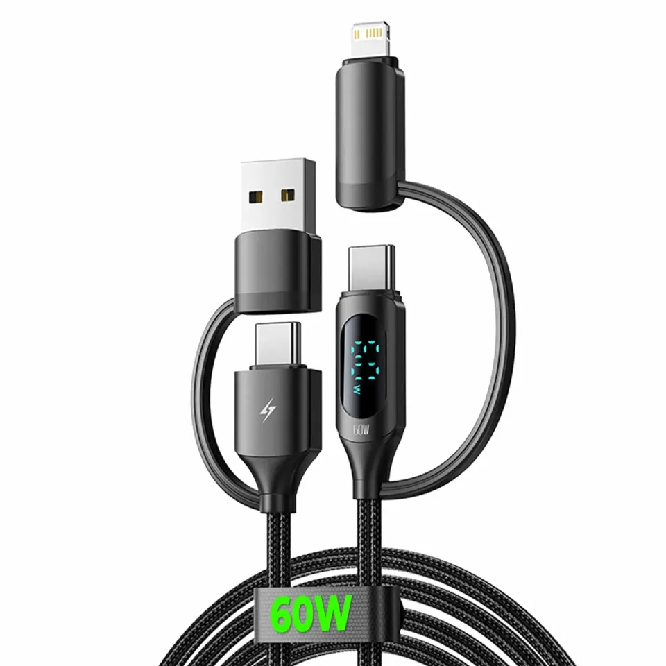 Cablu Timebox 4in1 60W 1,2m negru USB-C Lightning