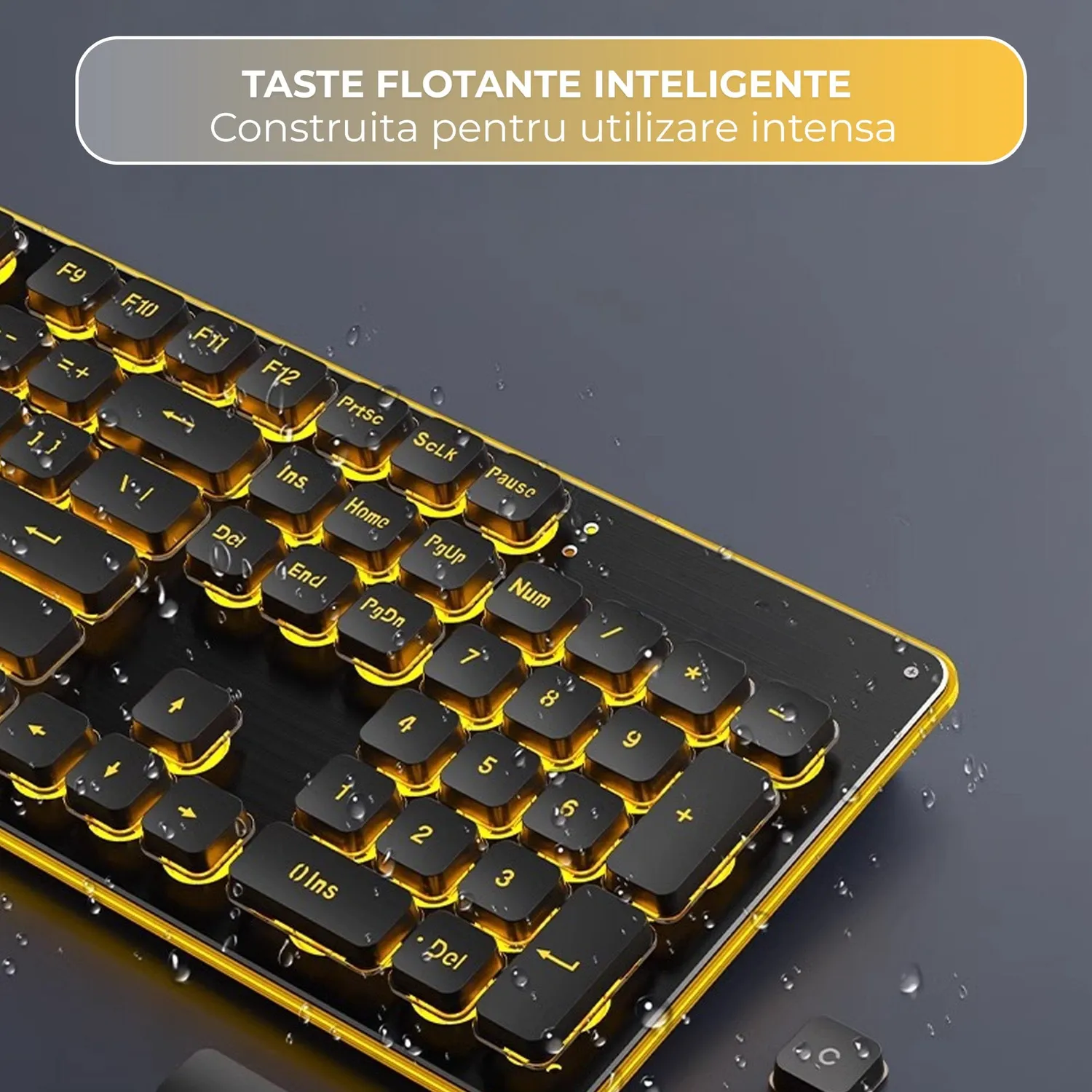 Timebox tastatură gaming silențioasă neagră iluminare portocalie