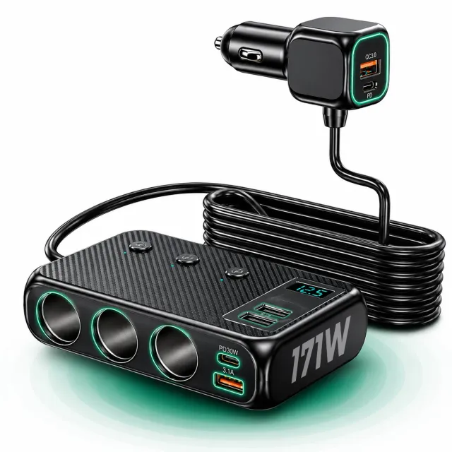Timebox 9 in 1 171W adaptor auto negru afisaj LED
