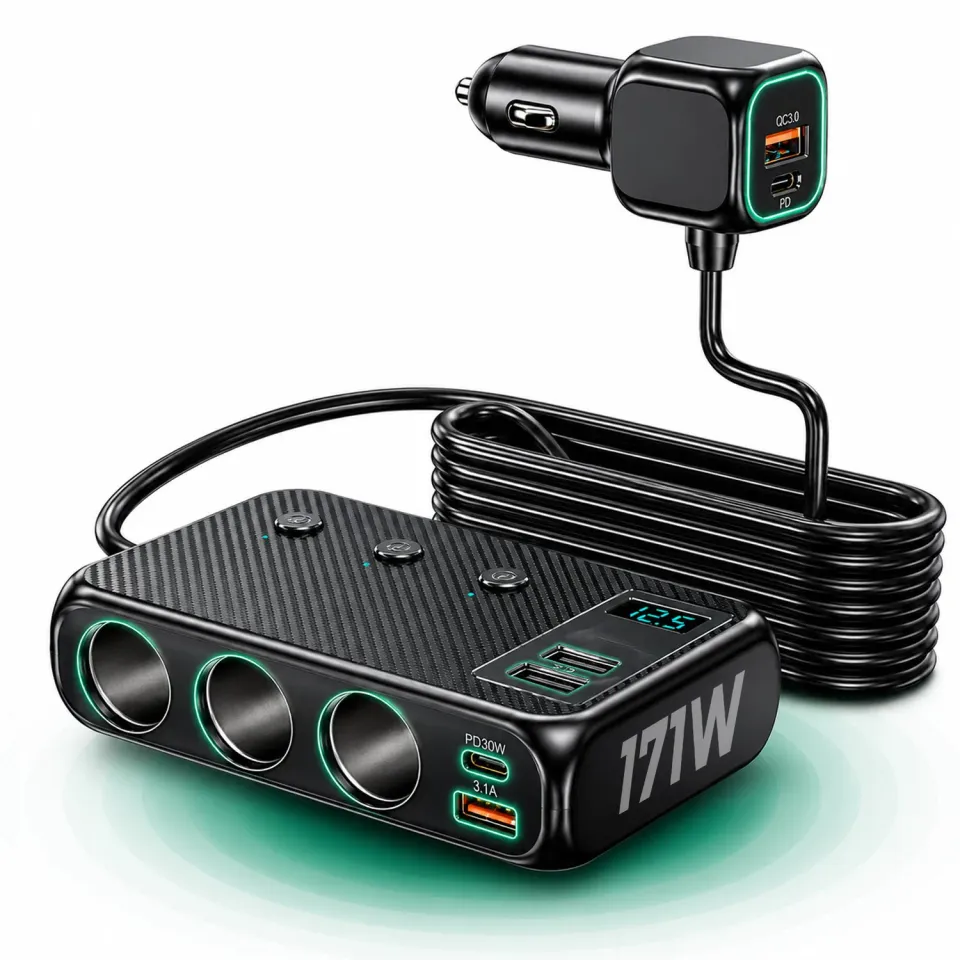 Timebox 9 in 1 171W adaptor auto negru afisaj LED