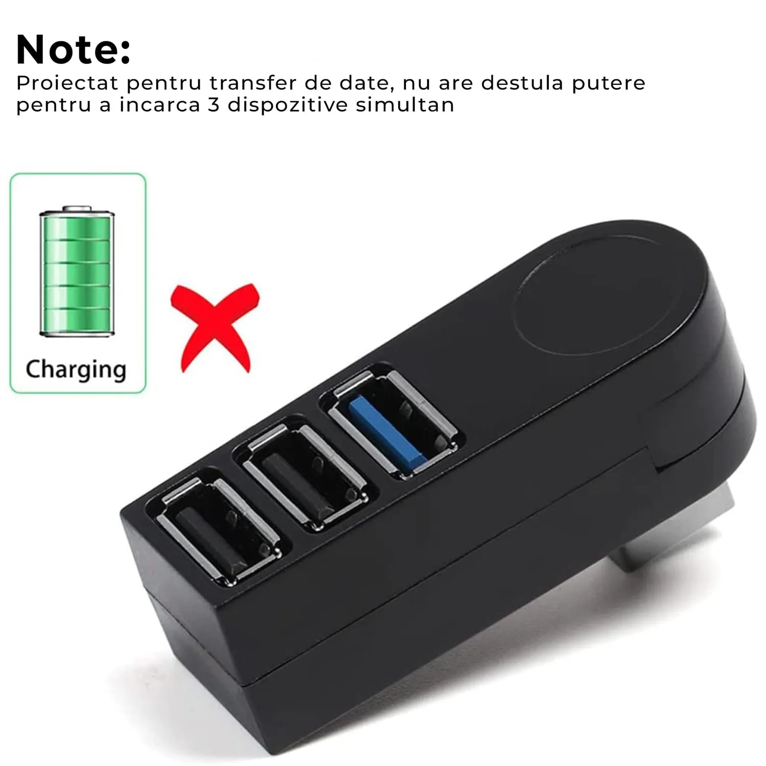 Timebox Hub USB 3 in 1 cu 3 porturi Alb USB 3.0