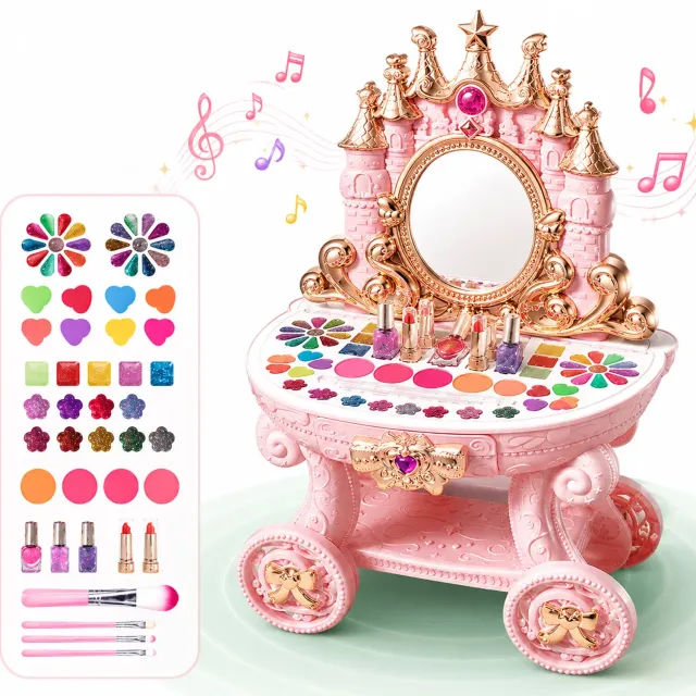 Timebox Castel Muzical XXL masuță machiaj roz cu cosmetice