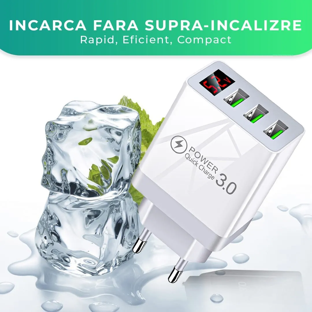 Timebox Incarcator Retea 15W 3 Porturi USB Alb