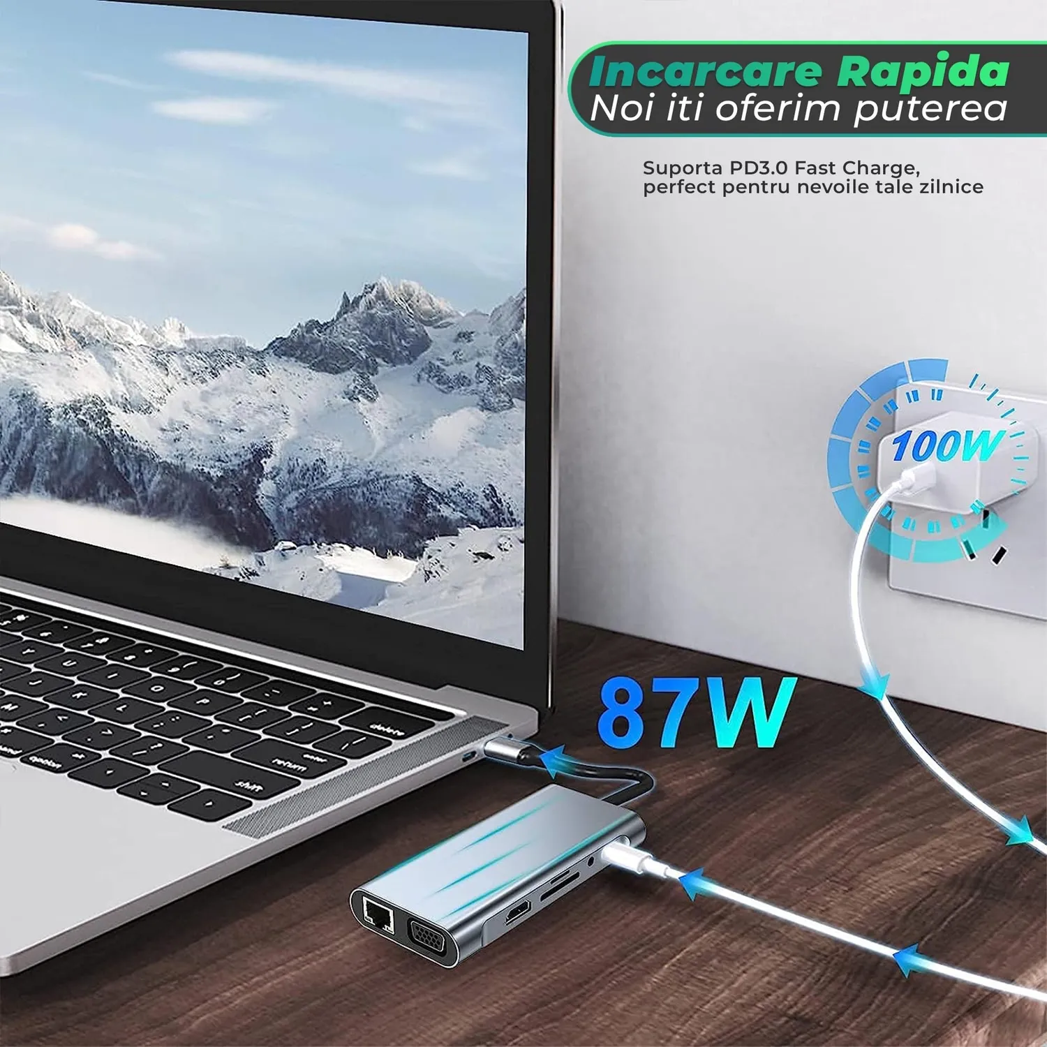Timebox hub USB 11 in 1 Type-C gri HDMI VGA card reader