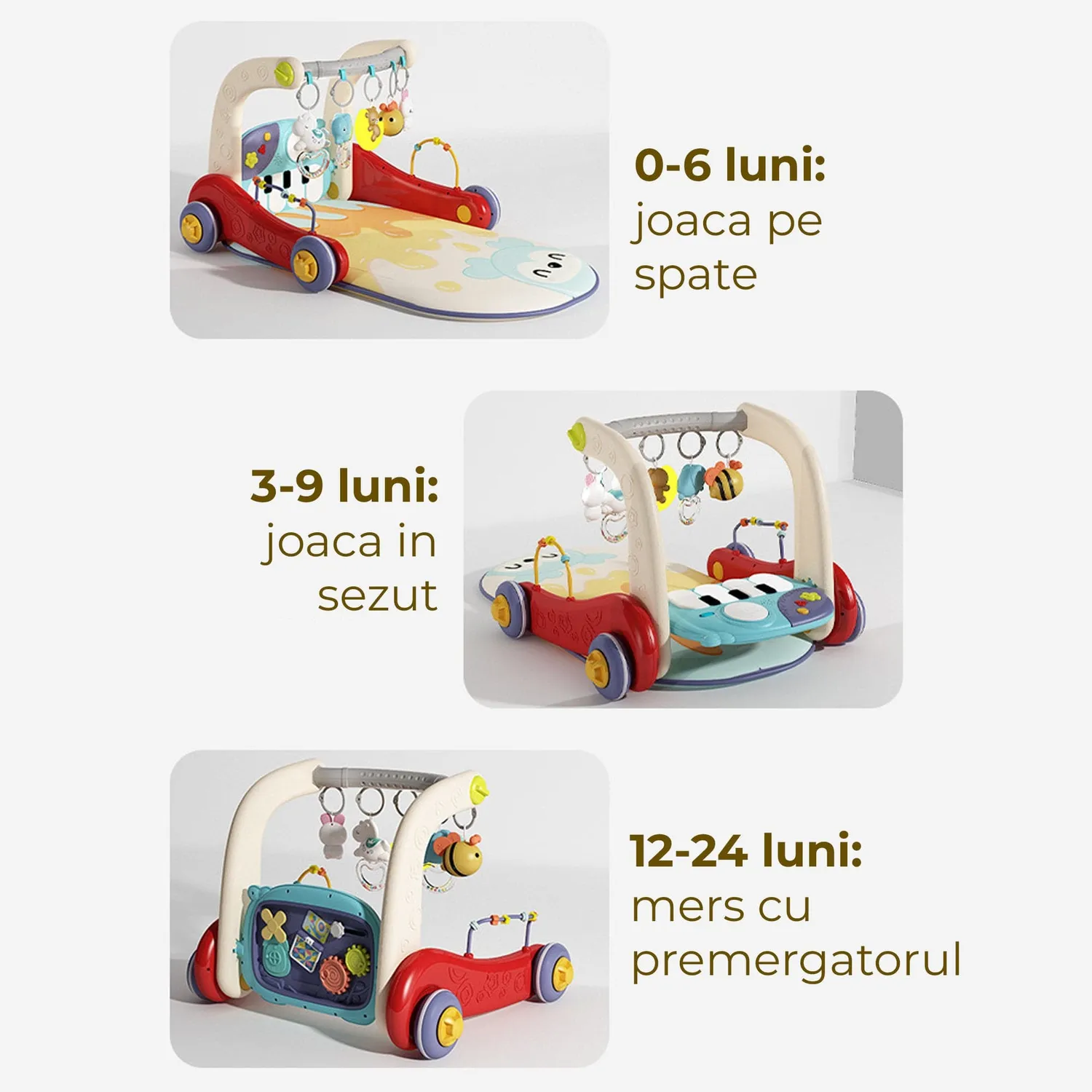Timebox salteluta bebelusi 4-in-1 cu pian si lumina
