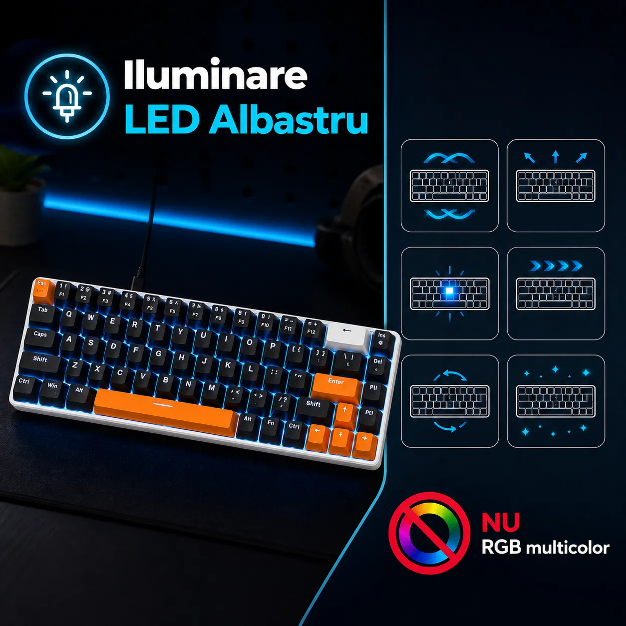Timebox Tastatura mecanica gaming 60% Blue Switch portocalie