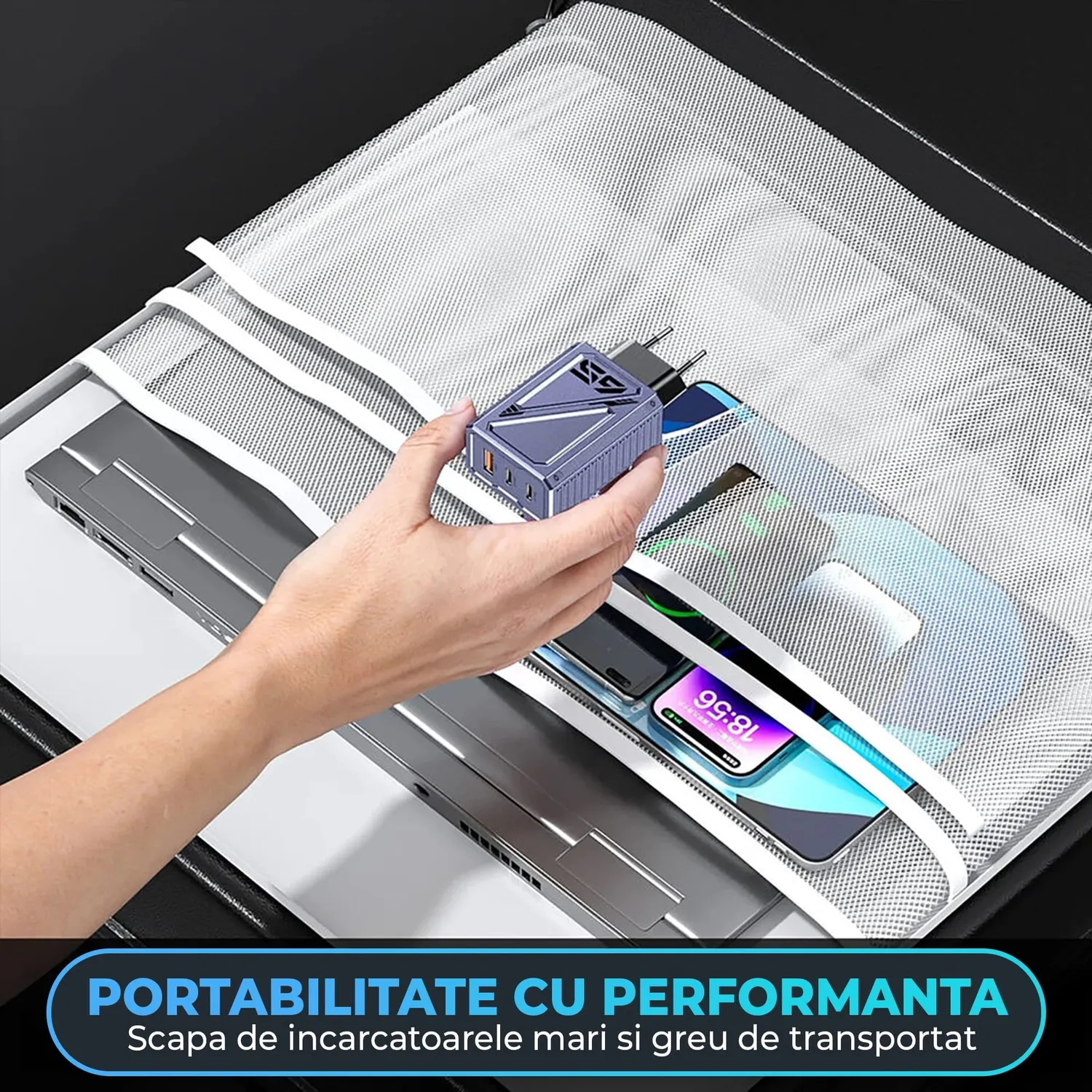 Timebox 65W incarcator retea 3 porturi 2x Type-C gri