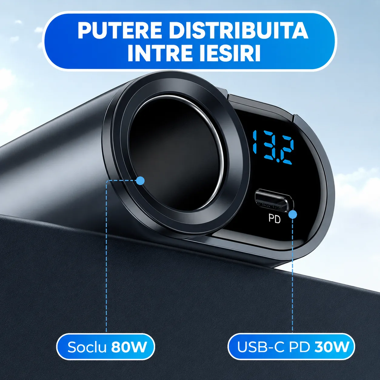 Adaptor auto Timebox 166W 4in1 negru USB-C PD