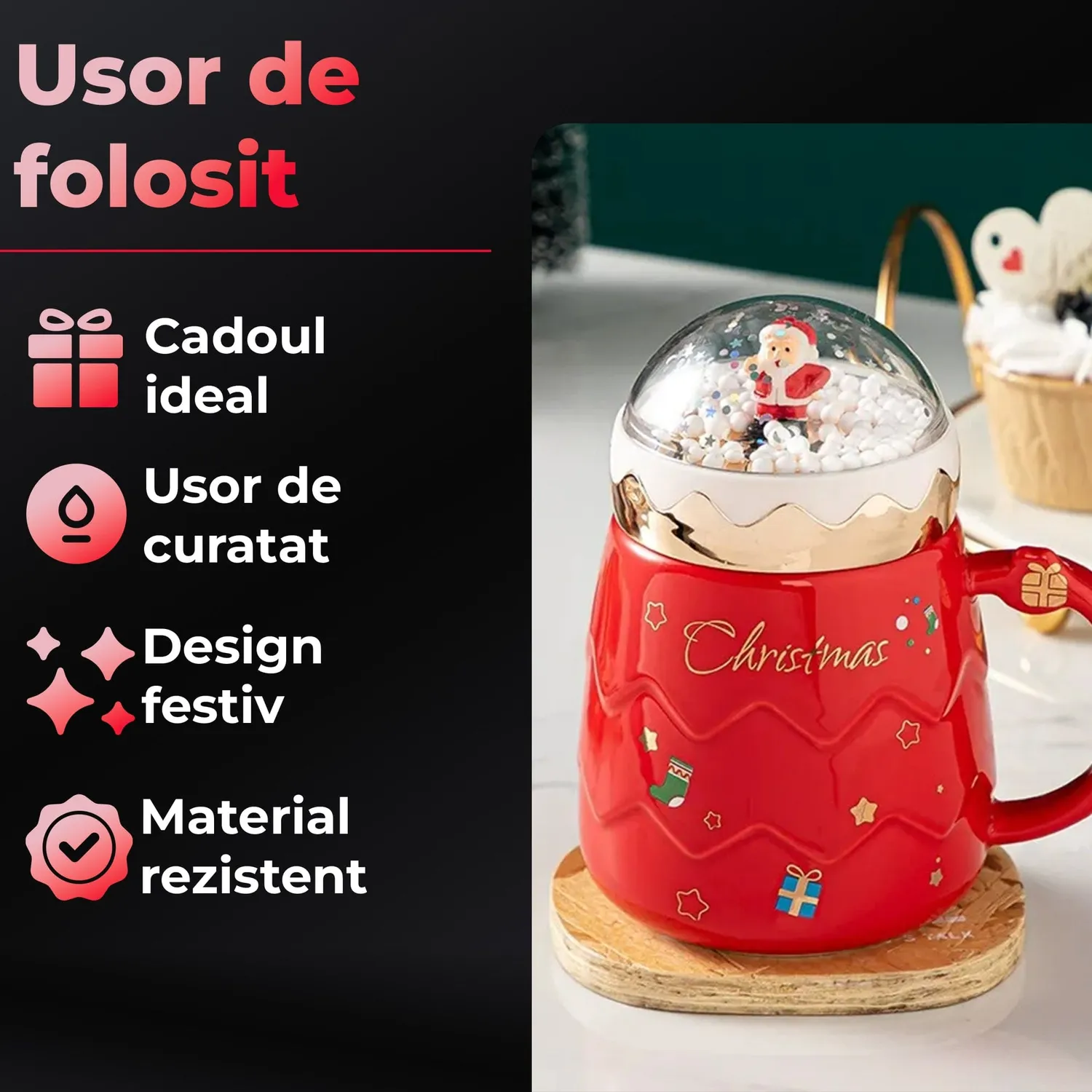 Timebox Cana Ceramica Craciun Snow-Globe 500ml Rosu