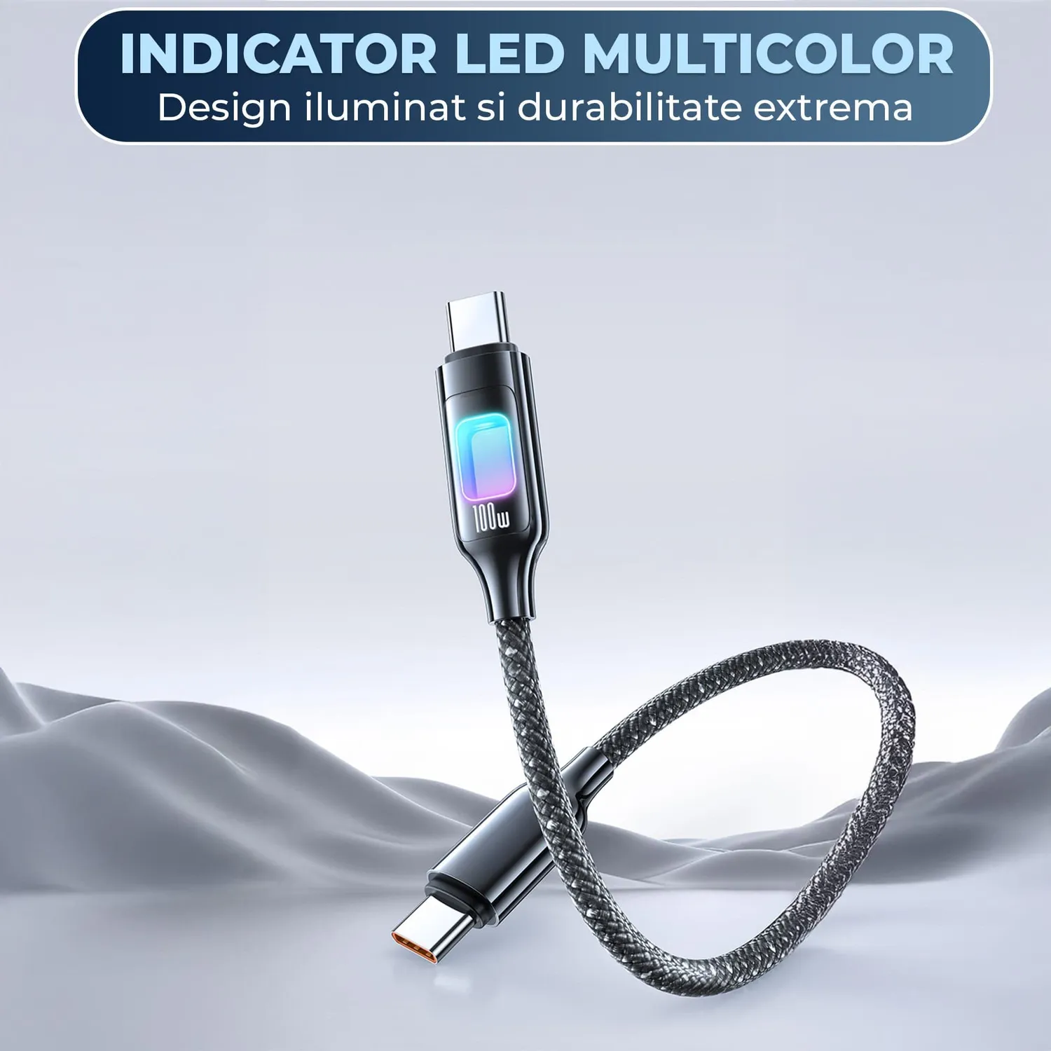 Timebox 100W cablu USB-C bej 1,2m LED nylon