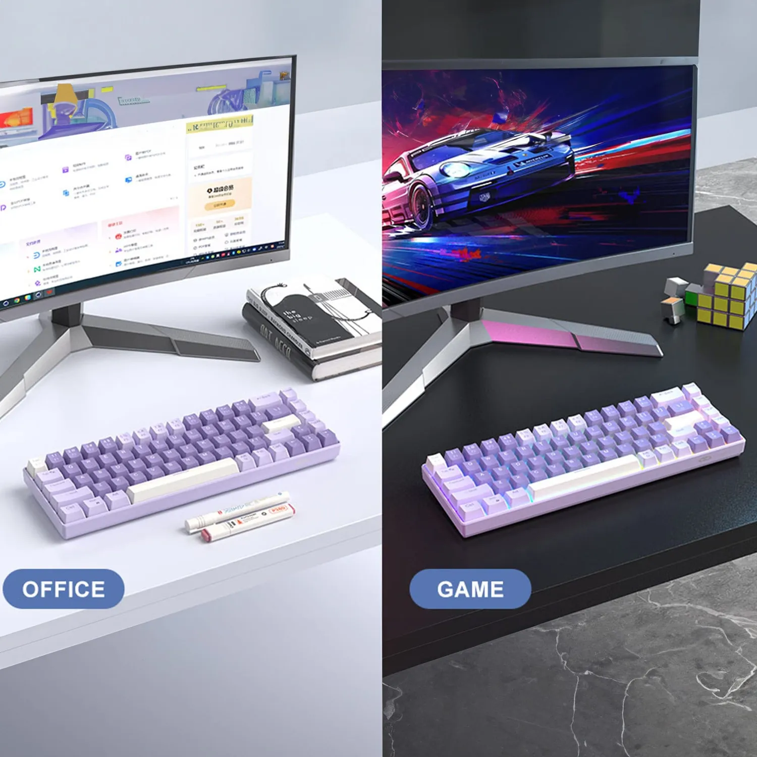 Tastatura gaming Timebox 60% Violet Switch mov