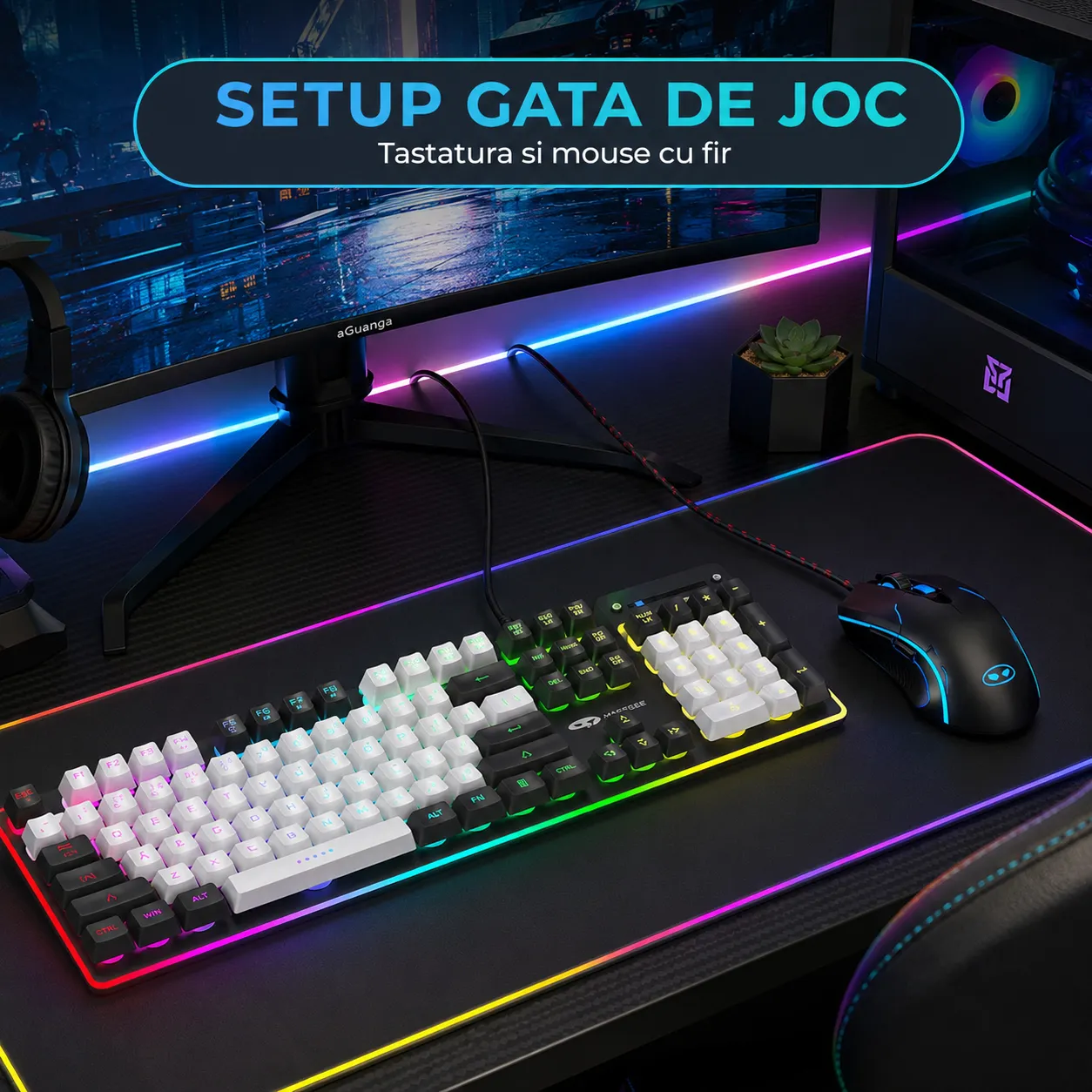 Timebox 104 kit tastatura + mouse gaming RGB negru silentios