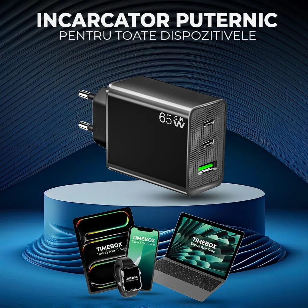 Timebox incarcator priza 65W 3 porturi negru