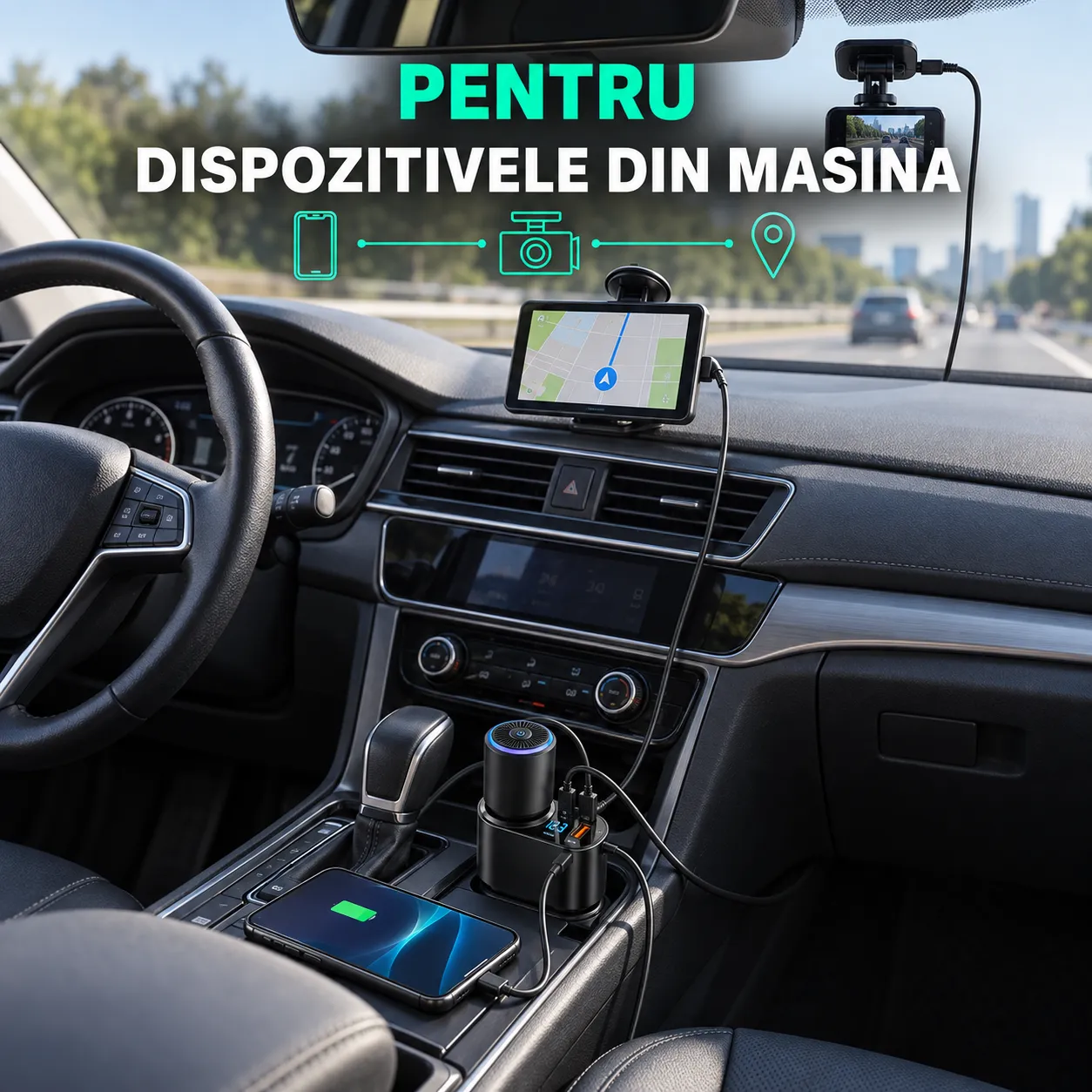 Adaptor auto Timebox 166W 4in1 negru USB-C PD